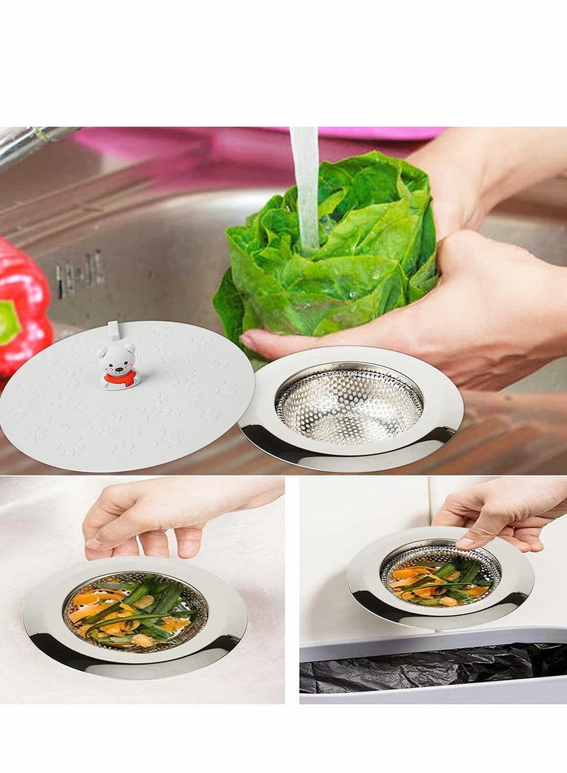 Sink Strainer Stopper, 4PCS Kitchen Sink and Stopper, Universal Silicone Sink Drain Strainer Cover Plug Stopper Kit, 4.5 Inch Stainless Steel Sink Filter Strainer,Bathroom Bath Plugs - Image 4